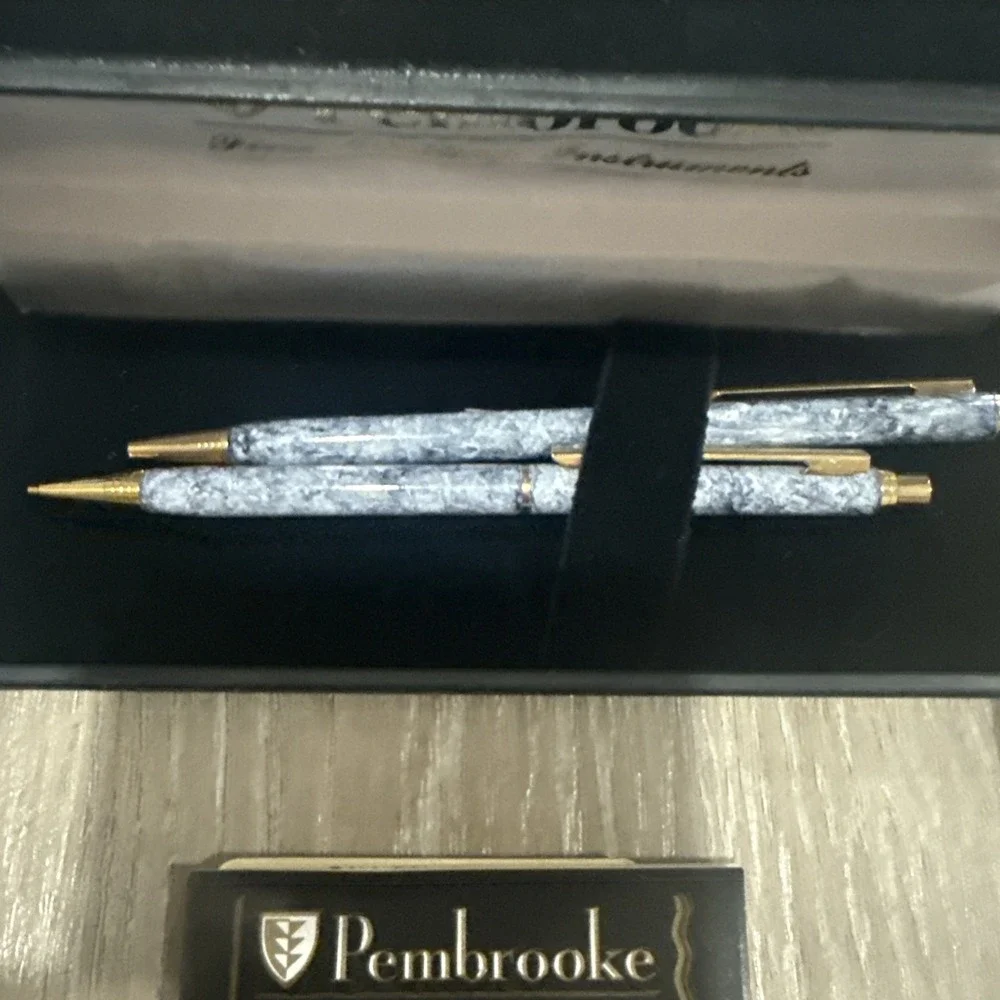 Pembrooke Vintage Ball Point Pen and Mechanical Pencil Set NIB NOS Gray‎ Marble